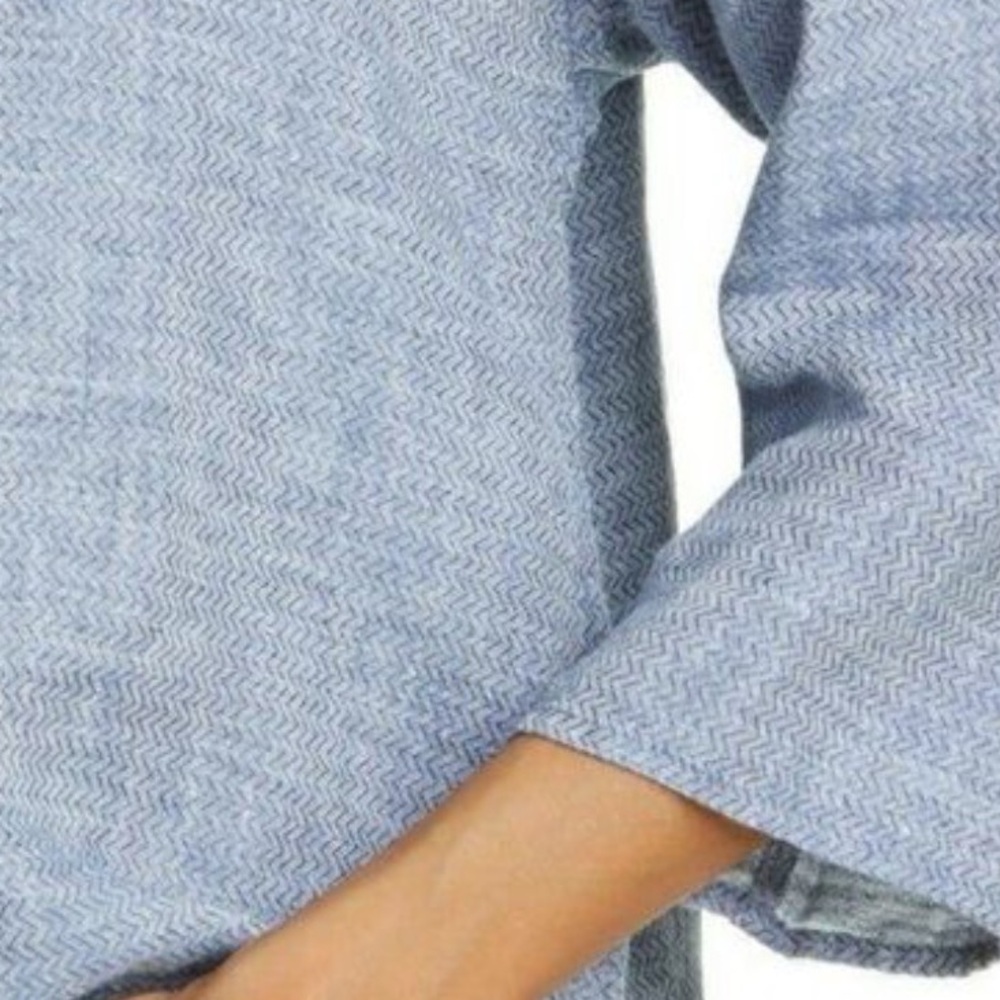 Eileen Fisher Light Blue Linen Boatneck Blouse - Picture 3 of 13